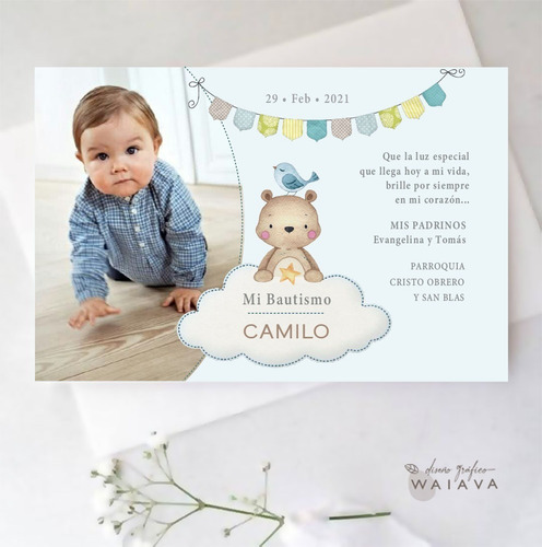 Imagen 10 de 10 de Estampas Tarjetas Bautismo Con Foto Nenes X 2u