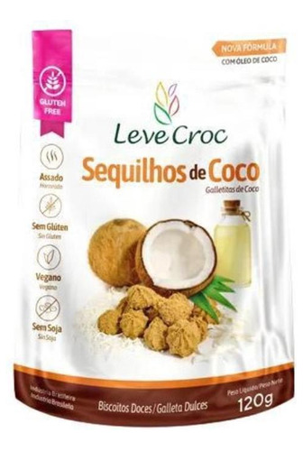 Kit 6x: Biscoito Sequilho Coco Sem Glúten Leve Crock 120g