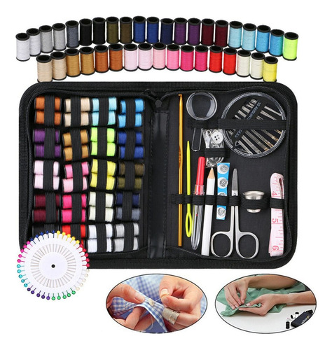 Set Estuche Costura 128 Piezas Kit Agujas Costurero Tijeras