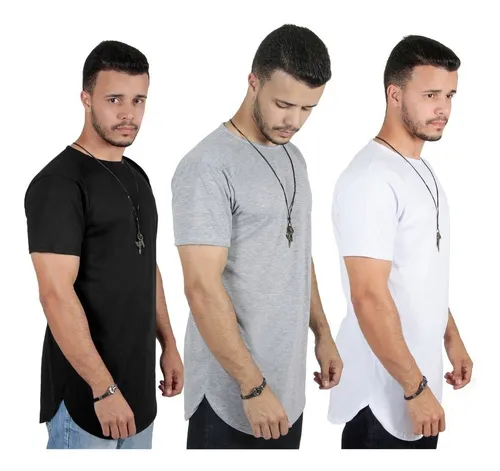 Kit 3 Camiseta Camisa Blusa Long Line Masculina Swag Longas