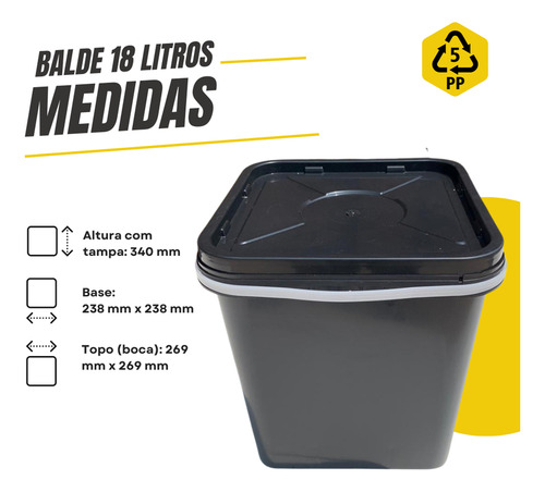 Balde Quadrado Alça Plastica Alagoas 5 Pçs
