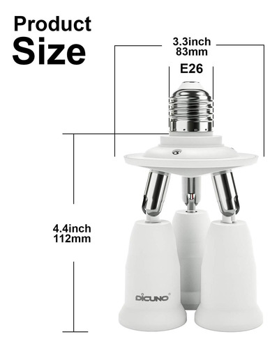 Dicuno 3 En 1 E26 Adaptador De Divisor De Encendido De Luz A