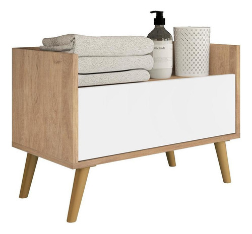 Gabinete Armário Banheiro 80cm Retrô Multimóveis Rst/bco/nat Cor da pia n/a Cor do móvel Rustic/Branco/Natural