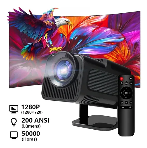 Projetor Smart Hy320 Sistema Android11 Wifi6 1280x720p Hd Preto Full Hd 4k Cinema Bluetooth5.0 Usb Hdmi Portatil Ângulo Ajustável De 180 Graus Com Controle Remoto Correção Automática De Pedra Angular