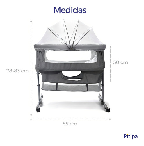Berço Moises para bebê recém-nascido, fechado com rodas, cor cinza