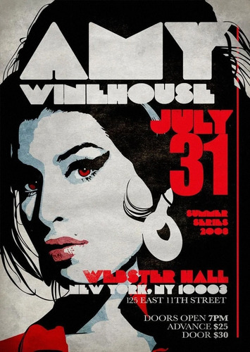 Poster Vintage Amy Winehouse 2008 Show 30x42cm Plastificado