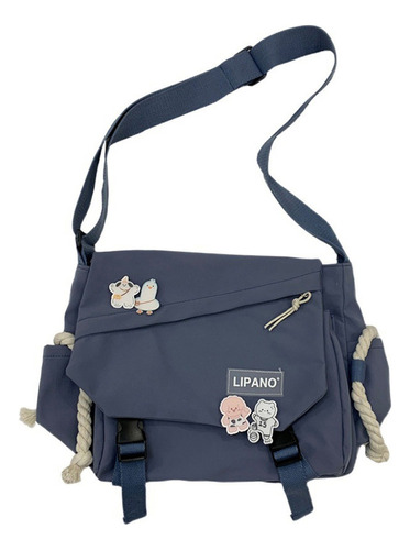 Saco De Mensajero De Nylon Mujer Mochila Coreana, Kawaii Color Azul oscuro