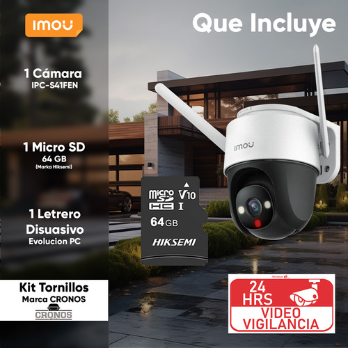 Imou Cámara IPC-S41FEN Cruiser SEde 4 MP Almacenamiento 64 Gb Micro SD Wireless Inalámbrica / Visión Nocturna en Color / Movimiento PTZ y Audio Bidireccional / Video Vigilancia 24/7