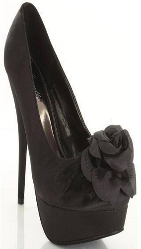 Zapatos Satin Negros Flor Fiesta-formal Imp. Usa