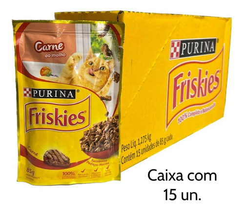 Sachê Friskies Adultos Sabor Carne 85g Caixa Fechada 15un