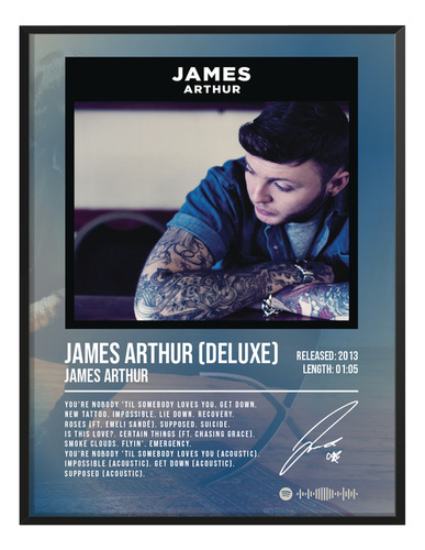 Cuadro James Arthur Album Deluxe Music Firma C/marco 40x30