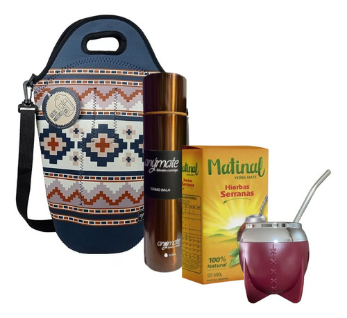 Pack Bolso Matero + Termo Bala + Mate + Dispensador Yerba