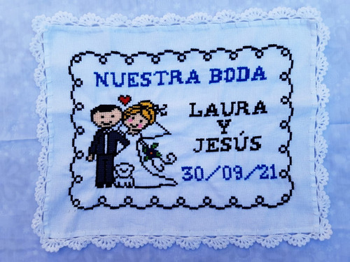 Servilleta Recuerdo Boda En Punto De Cruz 12 Piezas