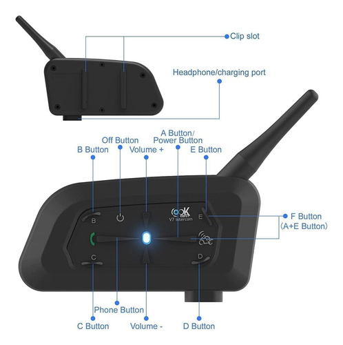 Intercomunicador Manos Libres Para Casco Lookearth V7 800m