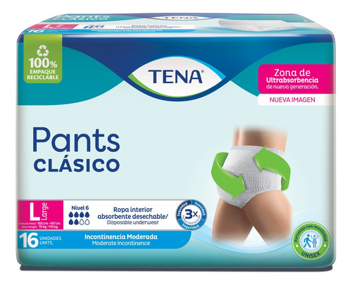 Pants Tena Clasico Largepaquete X 16 - Und a $3662