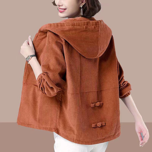 Chaqueta De Pana Con Capucha Para Mujer, Holgada, Otoño-invierno