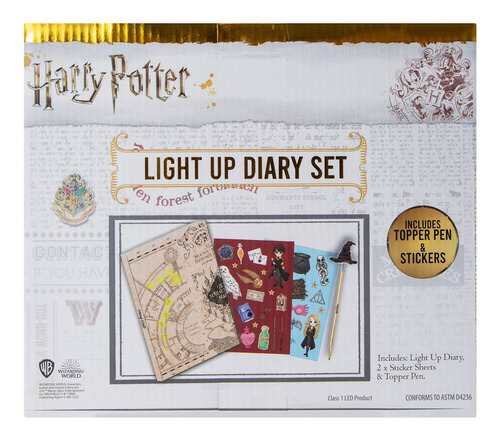 Harry Potter Mini Cuaderno Diario Set Con Pluma Y Luz Led Color Beige