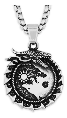 Collar Vikingo Ouroboros Con Lobo Skoll Hati En Acero Inoxid