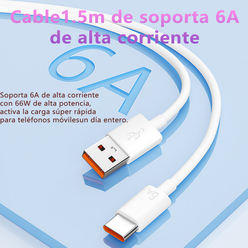 66 W Charger for Huawei Honor 200/ x9c/x8c/x8b/ x7b/ x7c/x6b Plus/ Magic7 Lite Super Cargador Rapid Charge with 6a Cable Type C of 1.5m White