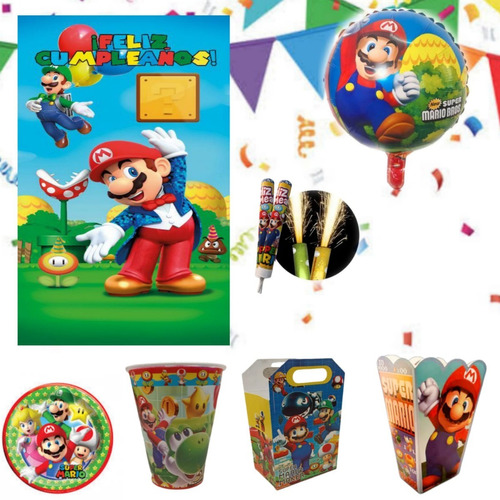 Mario Bros Paquete Fiesta Kit Set Articulos Niños