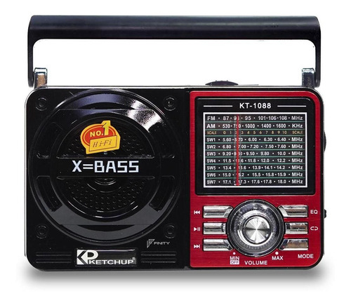 Radio Recarregável Ketchup Kt-1088 Fm/am/sd/usb - Vermelho