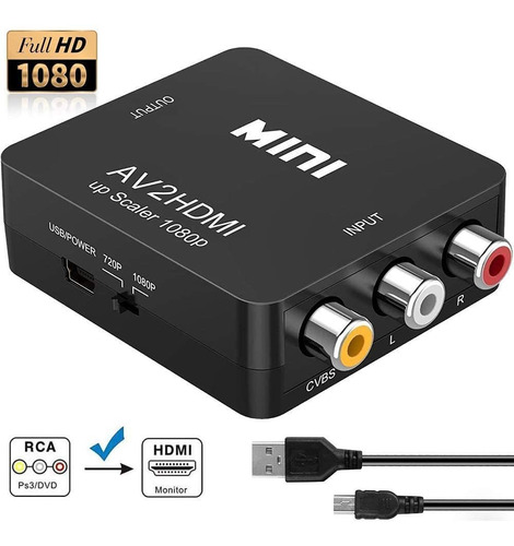 Adaptador Rca Av A Hdmi Convertidor De Audio Y Video 1080p