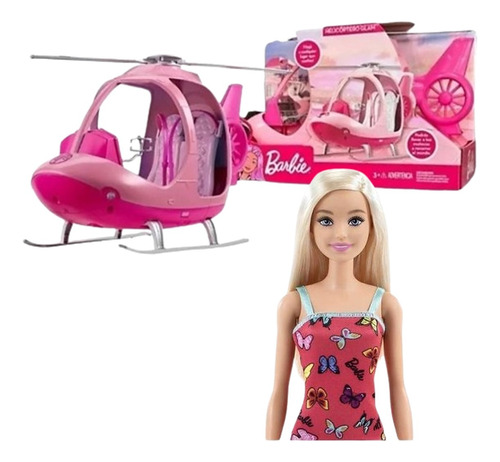 Set Helicoptero + Muñeca Barbie Brand 30cm Juguete Original