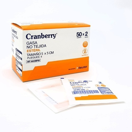 Pack 4x Gasa Esteril Cranberry 5x5cm - 50 Sobres De 2u