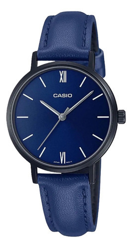 Reloj Casio Dama Ltp-vt02bl Banda De Cuero Resiste El Agua Color De La Correa Azul Marino
