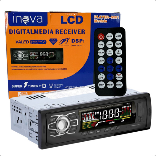 Radio MP3 Som Carro Automotivo Inova PLAYER-5901 com USB Pen Drive Bluetooth Leitor de Cartão SD