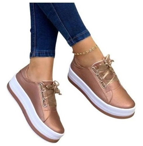 Zapatos Casuales Con Plataforma Y Punta Redonda For Mujer