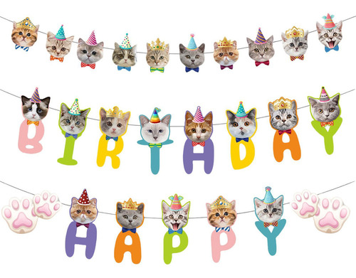 Guirnalda De Gato De Cumpleaños Pancarta Con Cara De Gato Pa