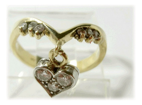 Anel Ouro Berloque Coração Belos Diamantes A8505-06991 (Usado)