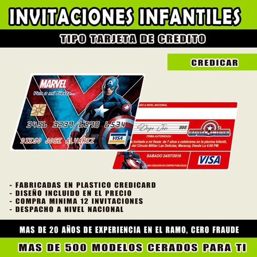 12 Invitaciones Infantiles Tipo Tarjeta De Credito Credicard