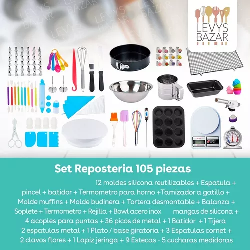 Set Repostería 105pcs Plato Giratorio Kit Pasteleria Complet