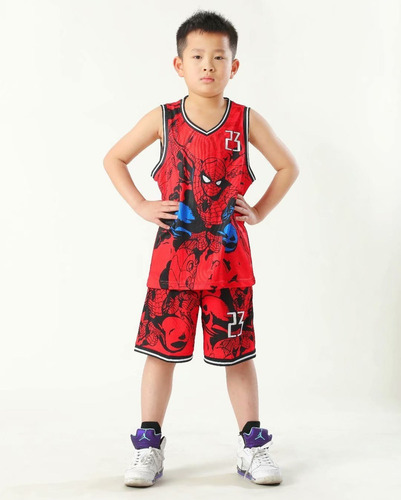 1 Ropa De Baloncesto De Spider Man No. 23, Niños Jersey Traje