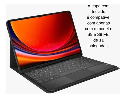 Capa Teclado Para Galaxy Tab S9 E S9 Fe Tela De 11 Polegadas