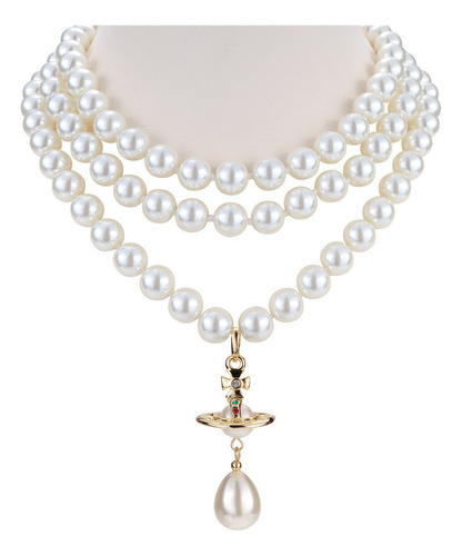 Collar De Perlas Saturno Vivienne Westwood Graziela Triple