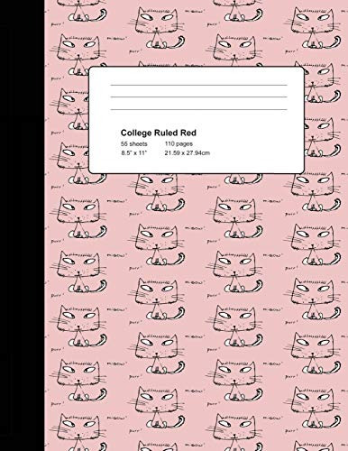 College Ruled Red Composition Notebook Cats  110 Page (85 X 