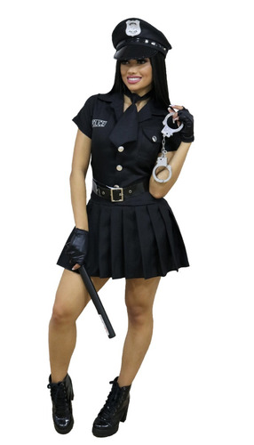 Fantasia Feminina Policial Chapéu+cassetete+algemas Incluso