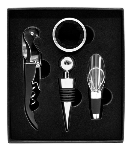 Set Accesorios Para Vino Kit 4 Piezas Sacacorcho En Caja