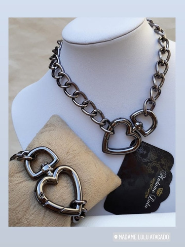 Imagem 9 de 10 de Conjunto Colar E Pulseira Pingente Estrela Coração Corrente