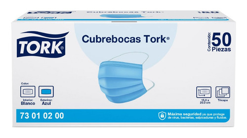 Tork Cubrebocas Tricapa Azul 20 Paquetes De 50 Piezas