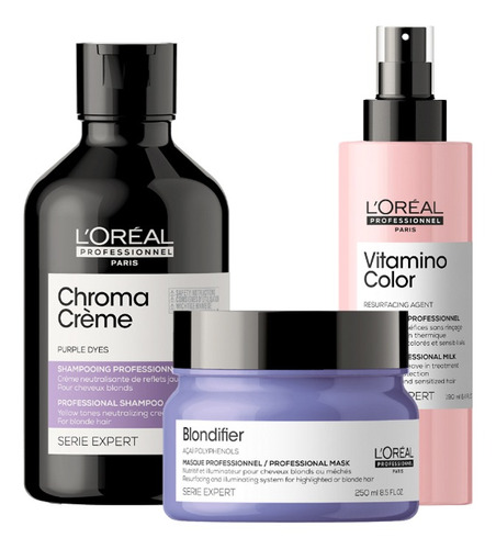 Kit Shampoo Chroma Creme + Máscara + Spray Loréal Pro