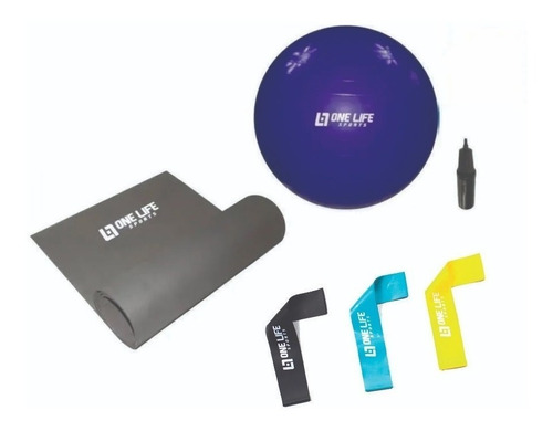 Kit Pilates Yoga Funcional C/ 6 Itens Bola Tapete Kit Bands