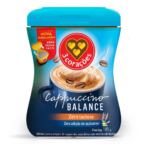 Cappuccino Zero Lactose Balance 180g 3 Corações Sem Açúcar