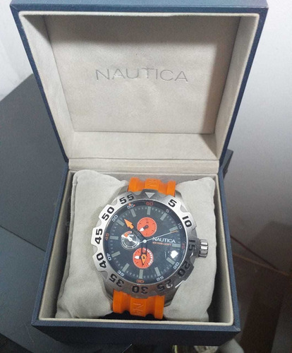 Relógio Náutica Usado Original N15566g Pulseira Laranja