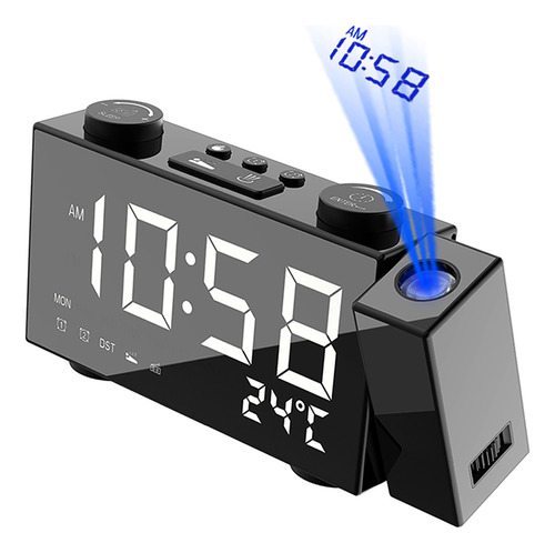 Reloj Led Con Alarma De Radio Y Proyección Fm Digital Con Te