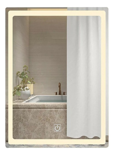 Espelho Grande Retangular Jateado Com Led 70x50 Lapidado Moldura Neutro