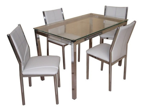 Juego Comedor Combo Cromado Vidrio Rectangular Mesa Etna 1.20 X 70 + 4 Sillas Reforzadas Caño Directo Garantia D Fabrica